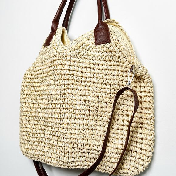 Fame Straw Braided Faux Leather Strap Shoulder Bag - Picture 2 of 10